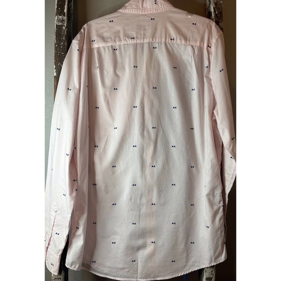 American Eagle Mens Long Sleeve Button Down Shirt AE Print‎ Pink Striped - Picture 3 of 5